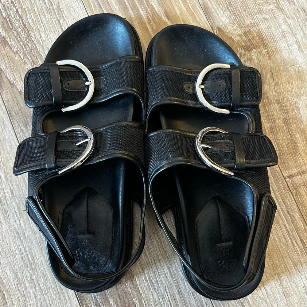 Zara Buckled Flat Mesh  Sandals - Black - Size 37 - Picture 5 of 6